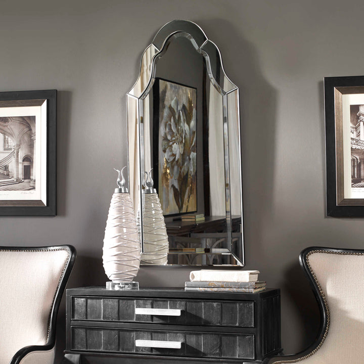American Home Furniture Uttermost Hovan Frameless Arched Mirror