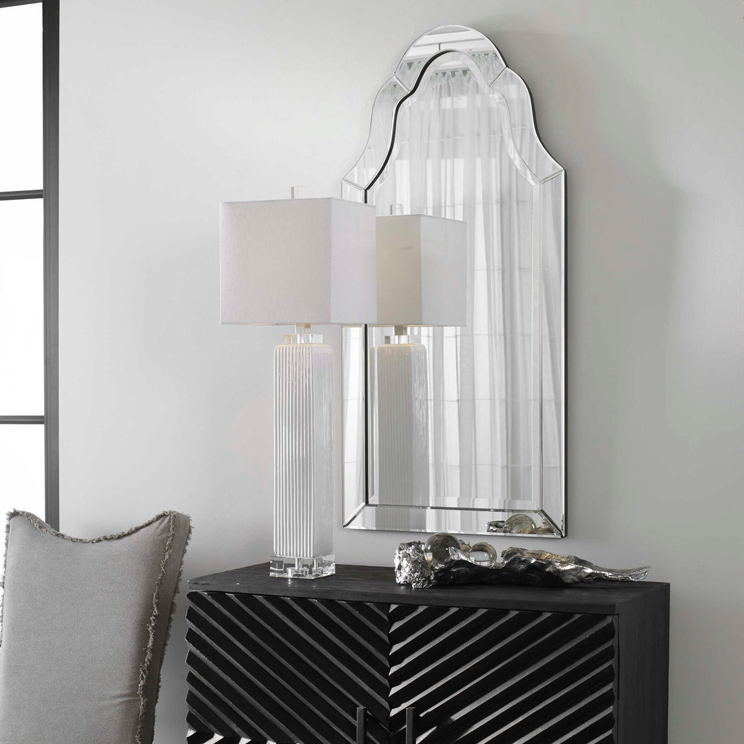 American Home Furniture Uttermost Hovan Frameless Arched Mirror