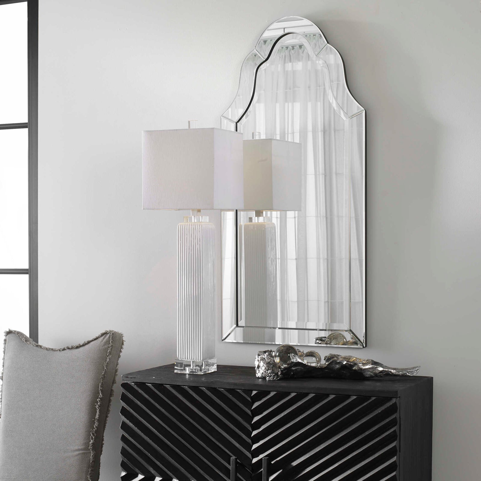 American Home Furniture Uttermost Hovan Frameless Arched Mirror
