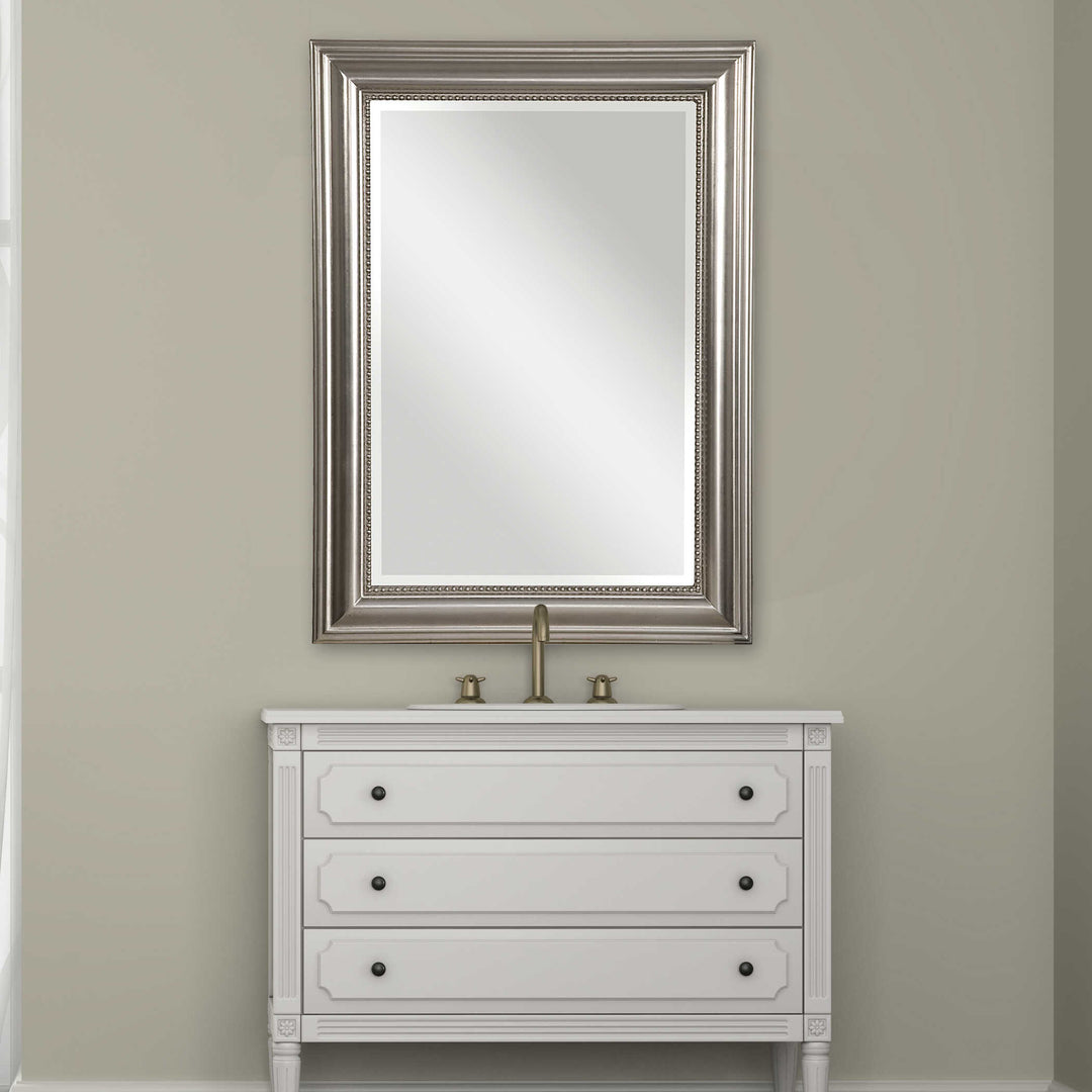 American Home Furniture Uttermost Stuart Silver Beaded Mirror