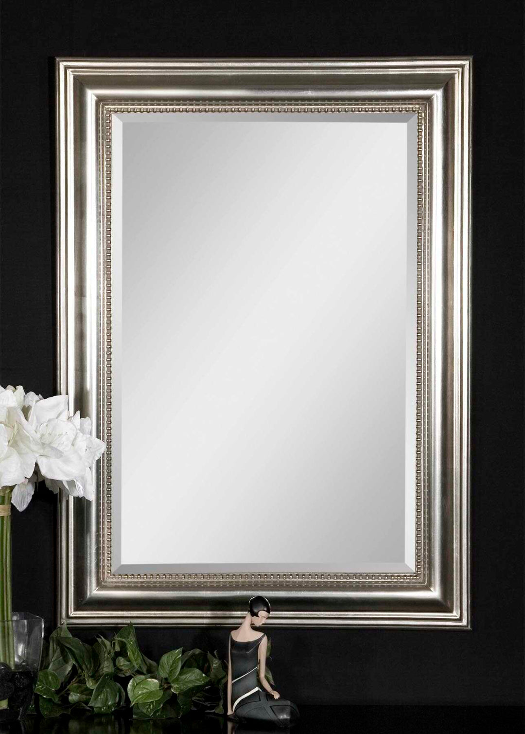 American Home Furniture Uttermost Stuart Silver Beaded Mirror