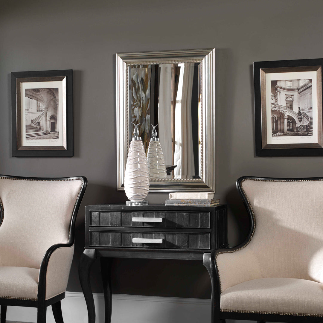 American Home Furniture Uttermost Stuart Silver Beaded Mirror