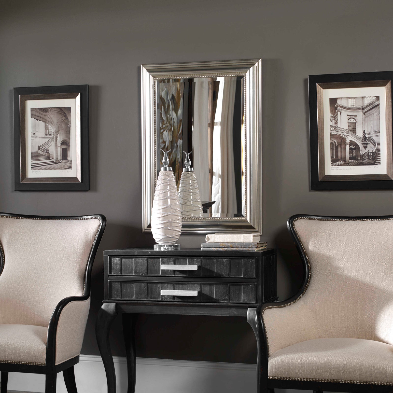 American Home Furniture Uttermost Stuart Silver Beaded Mirror