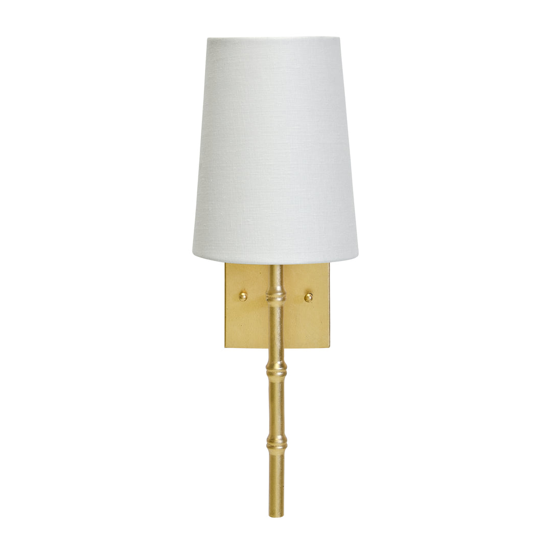 Gold Leaf Sconce W Bamboo Detail & White Linen Shade - MOLLY G