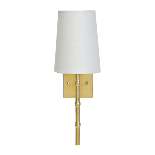 Gold Leaf Sconce W Bamboo Detail & White Linen Shade - MOLLY G