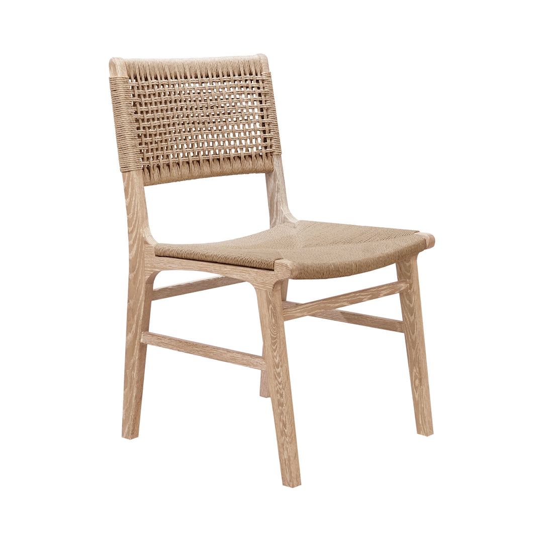 Rattan Wrapped Dining Chair In Matte Cerused Oak - MONROE CO