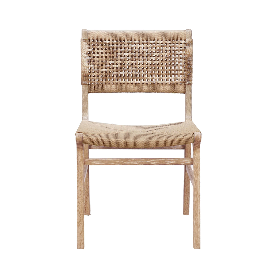 Rattan Wrapped Dining Chair In Matte Cerused Oak - MONROE CO