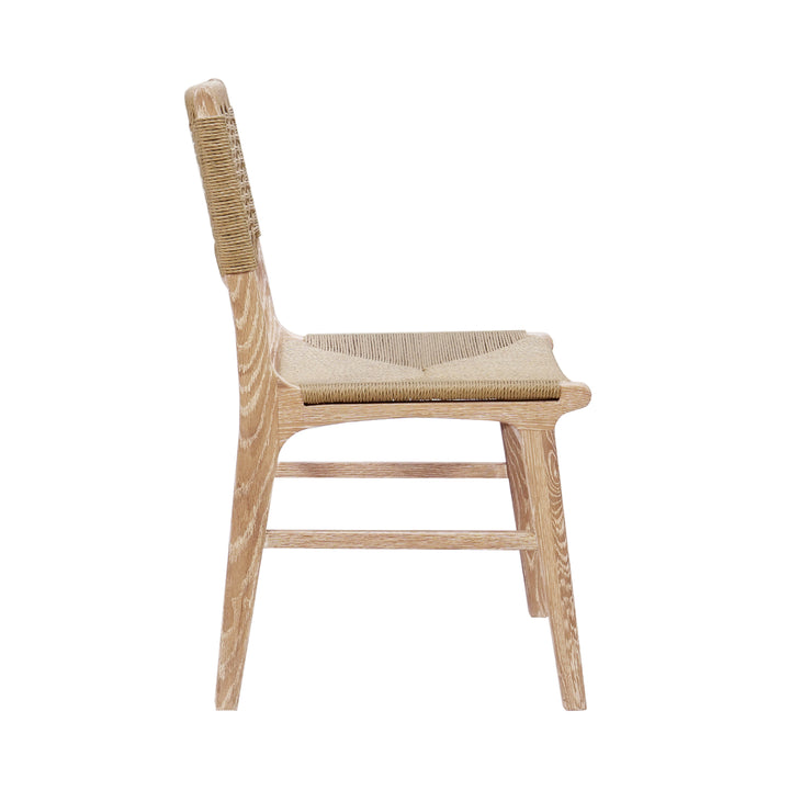 Rattan Wrapped Dining Chair In Matte Cerused Oak - MONROE CO