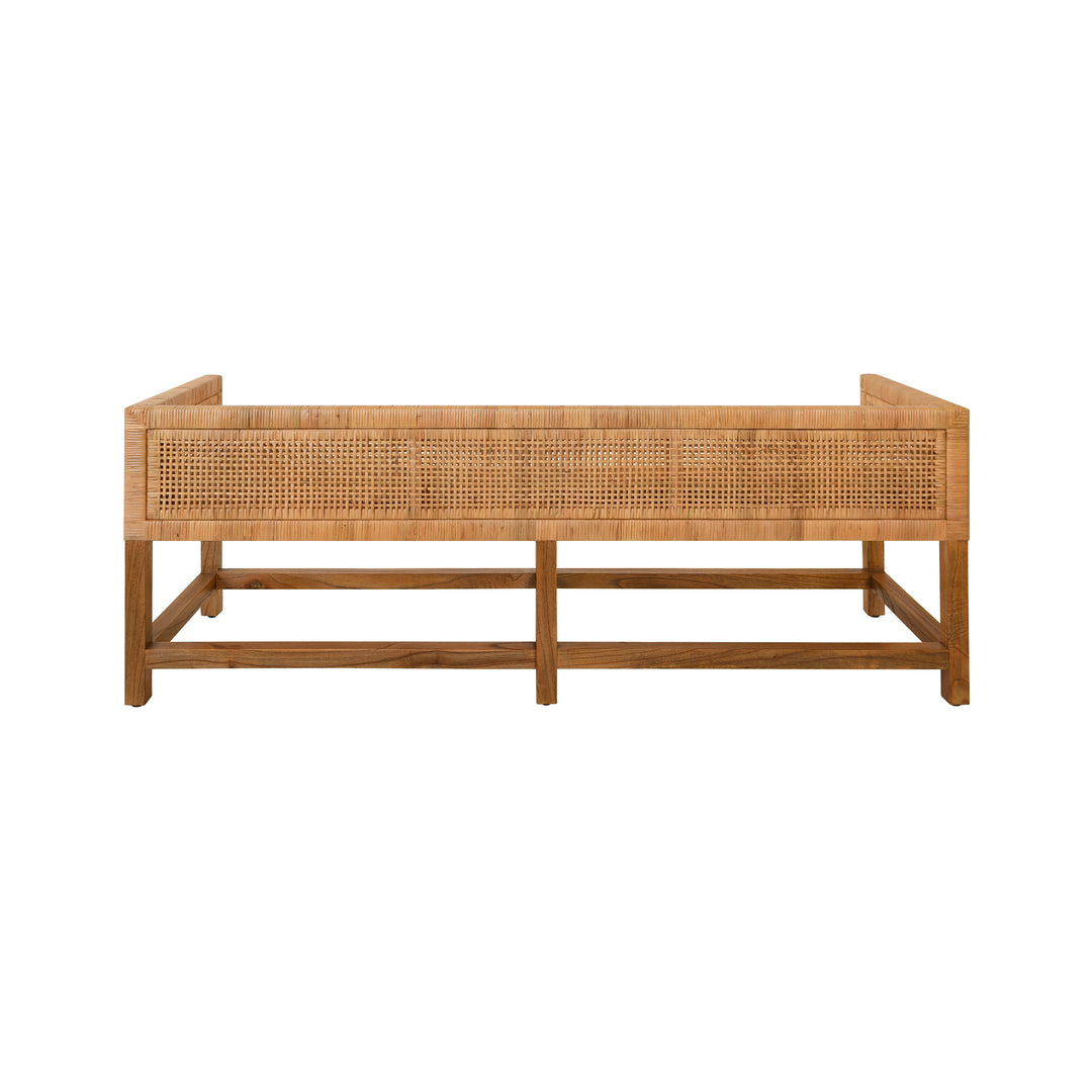 Cane Bench With Low Seat Back And Ivory Linen Cushion - MONTEREY