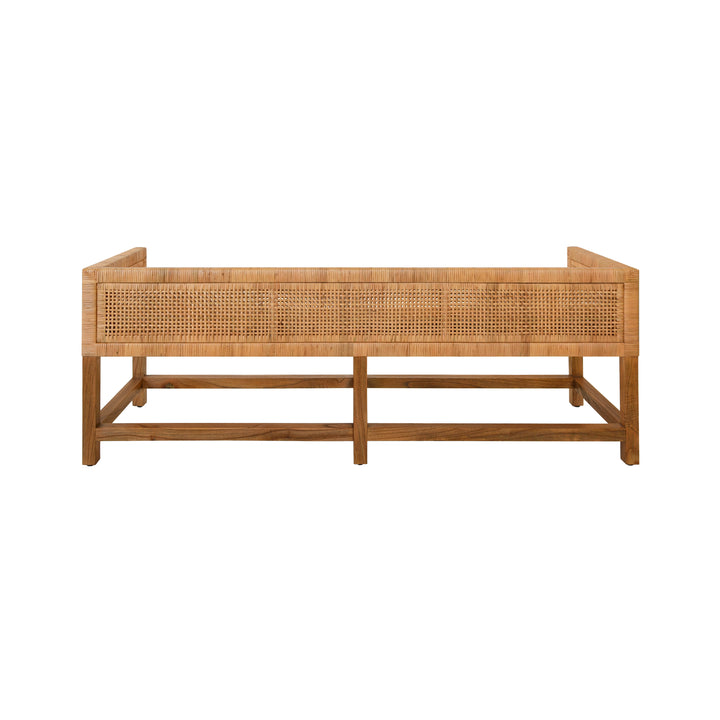 Cane Bench With Low Seat Back And Ivory Linen Cushion - MONTEREY