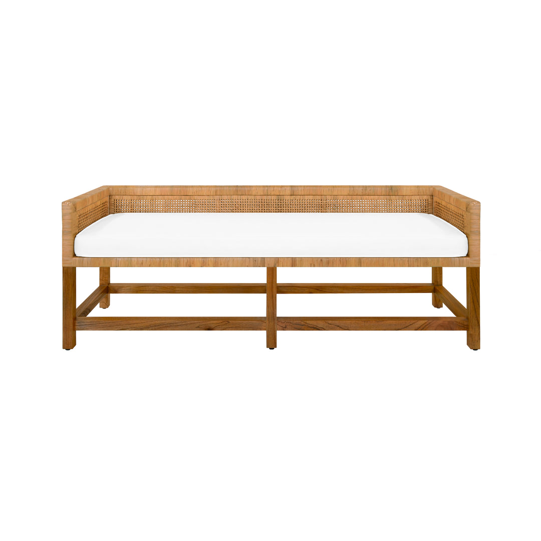 Cane Bench With Low Seat Back And Ivory Linen Cushion - MONTEREY