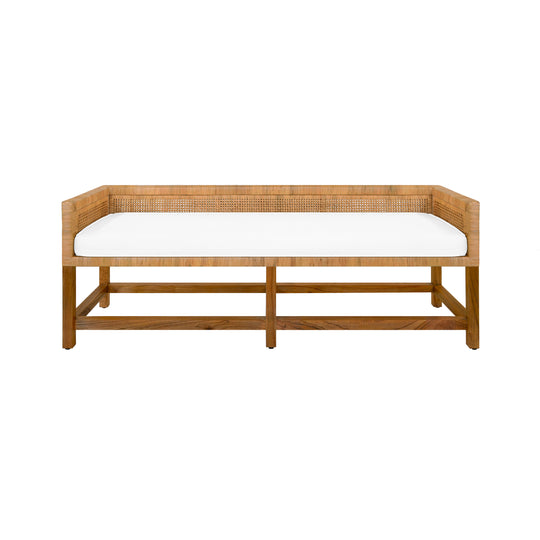 Cane Bench With Low Seat Back And Ivory Linen Cushion - MONTEREY
