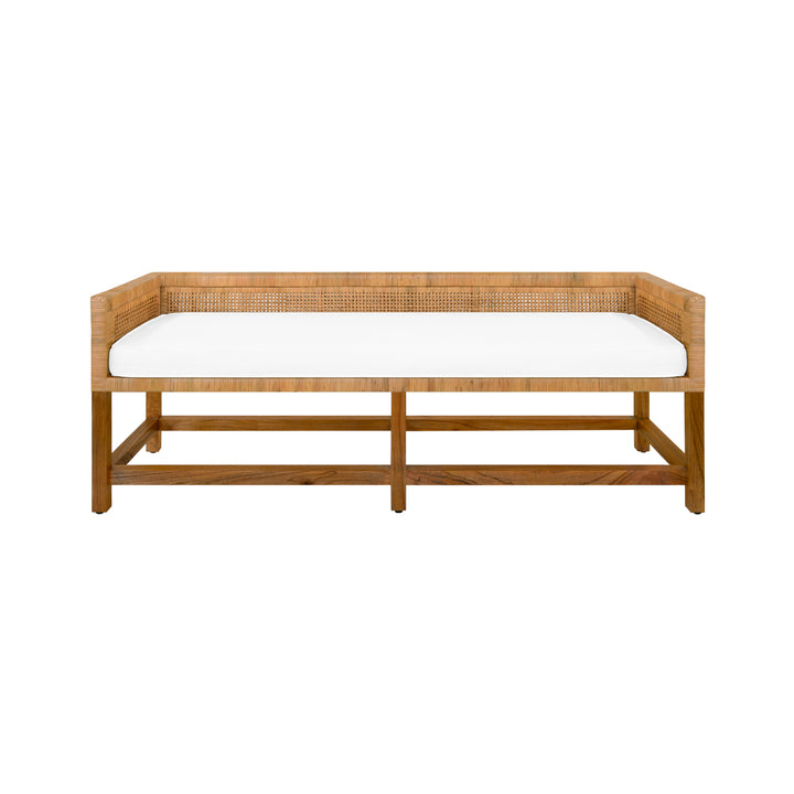Cane Bench With Low Seat Back And Ivory Linen Cushion - MONTEREY