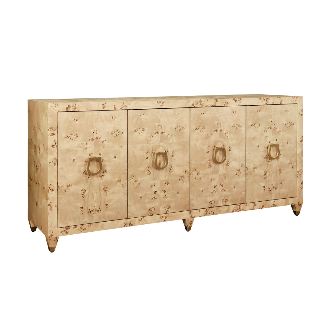 Four Door Buffet With Satin Brass Horsebit Inspired Hardware And Foot Caps In Burl Wood - MULLIGAN BW