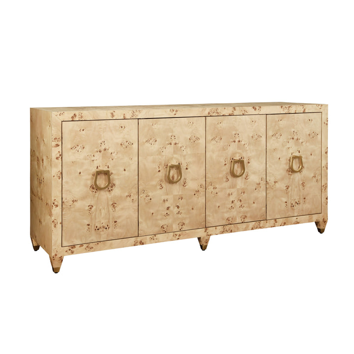 Four Door Buffet With Satin Brass Horsebit Inspired Hardware And Foot Caps In Burl Wood - MULLIGAN BW