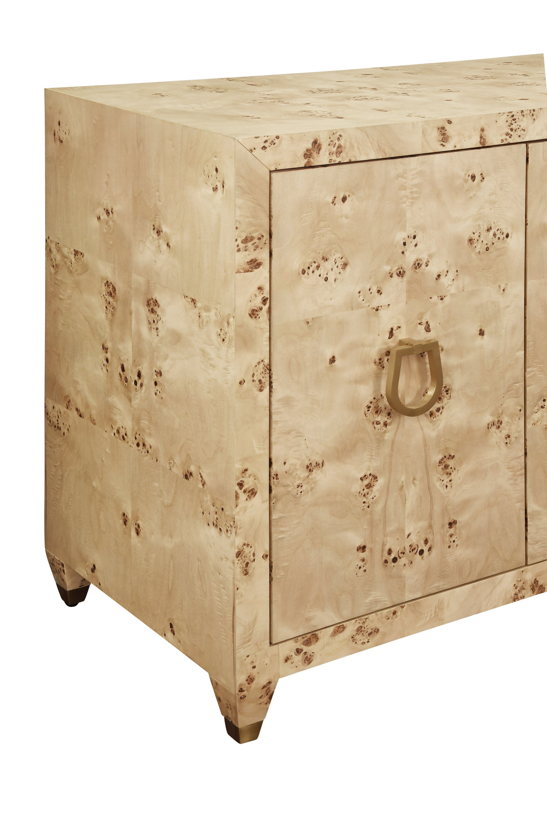 Four Door Buffet With Satin Brass Horsebit Inspired Hardware And Foot Caps In Burl Wood - MULLIGAN BW
