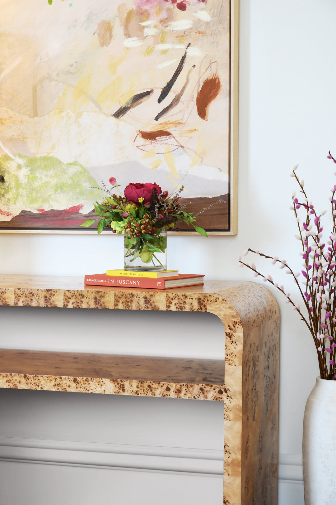 Waterfall Edge Two Tier Console Table In Burl Wood - MARSHALL BW
