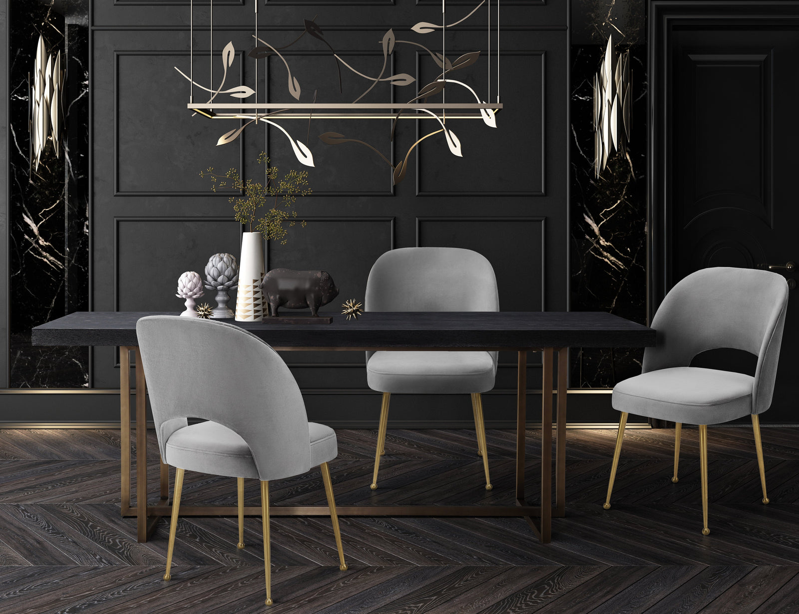 TOV Furniture Swell Light Grey Velvet Chair DINING CHAIRS