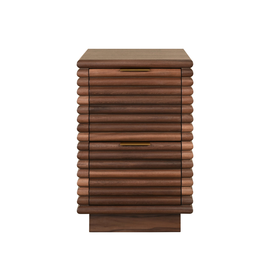 Two Drawer Side Table With Antique Brass Hardware And Large Horizontal Reeds In Walnut - NAYLA WAL