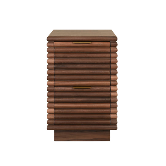 Two Drawer Side Table With Antique Brass Hardware And Large Horizontal Reeds In Walnut - NAYLA WAL