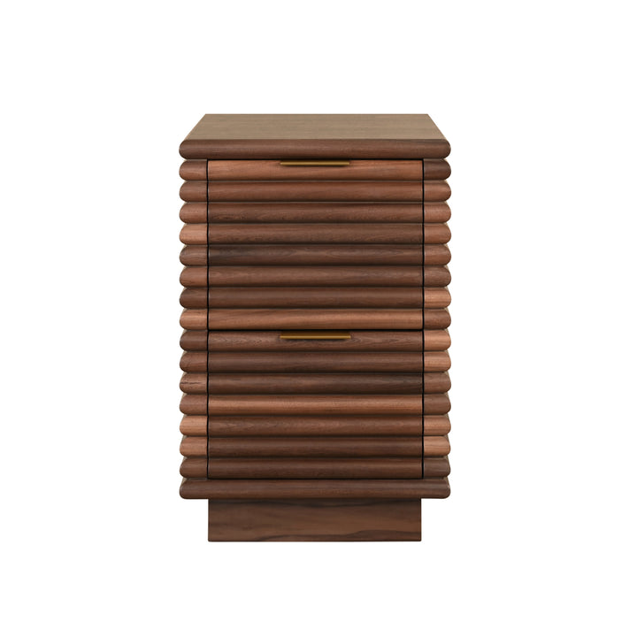 Two Drawer Side Table With Antique Brass Hardware And Large Horizontal Reeds In Walnut - NAYLA WAL