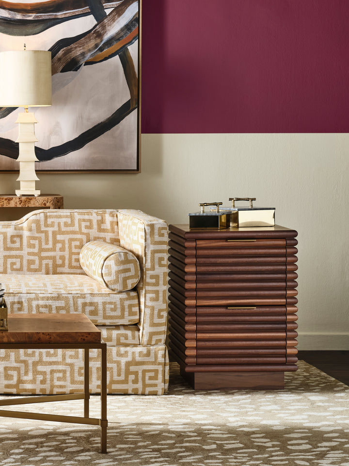 Two Drawer Side Table With Antique Brass Hardware And Large Horizontal Reeds In Walnut - NAYLA WAL
