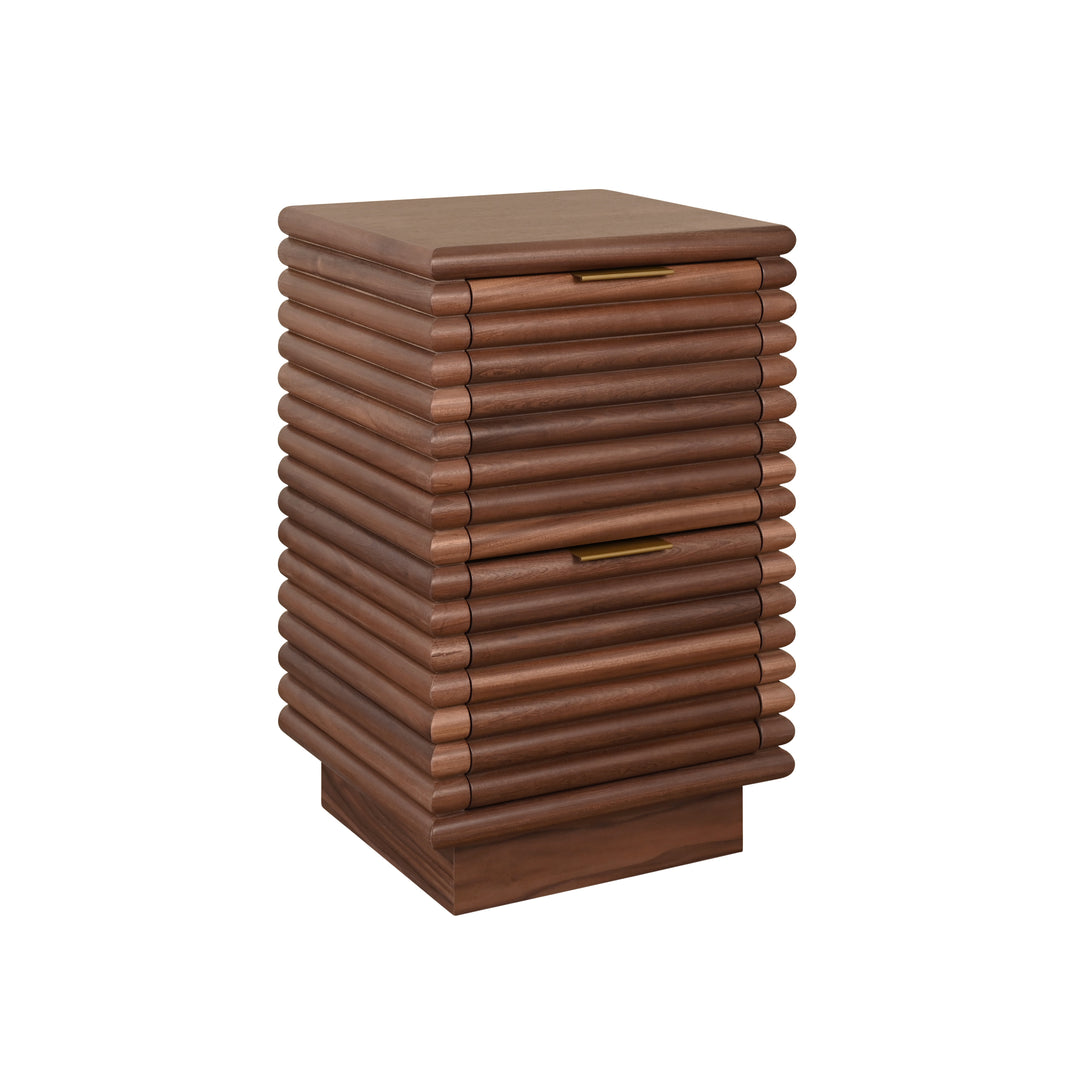 Two Drawer Side Table With Antique Brass Hardware And Large Horizontal Reeds In Walnut - NAYLA WAL