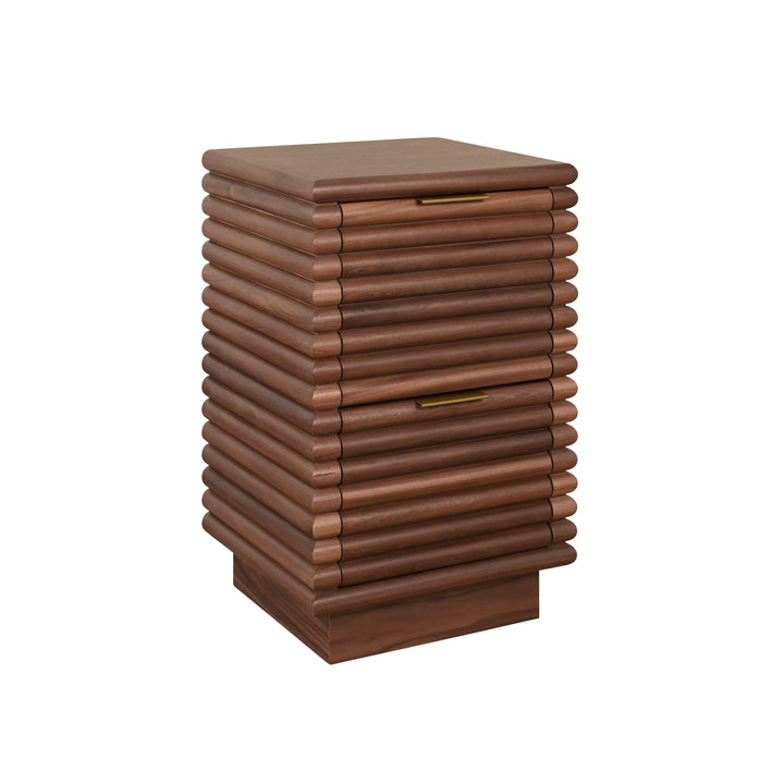 Two Drawer Side Table With Antique Brass Hardware And Large Horizontal Reeds In Walnut - NAYLA WAL