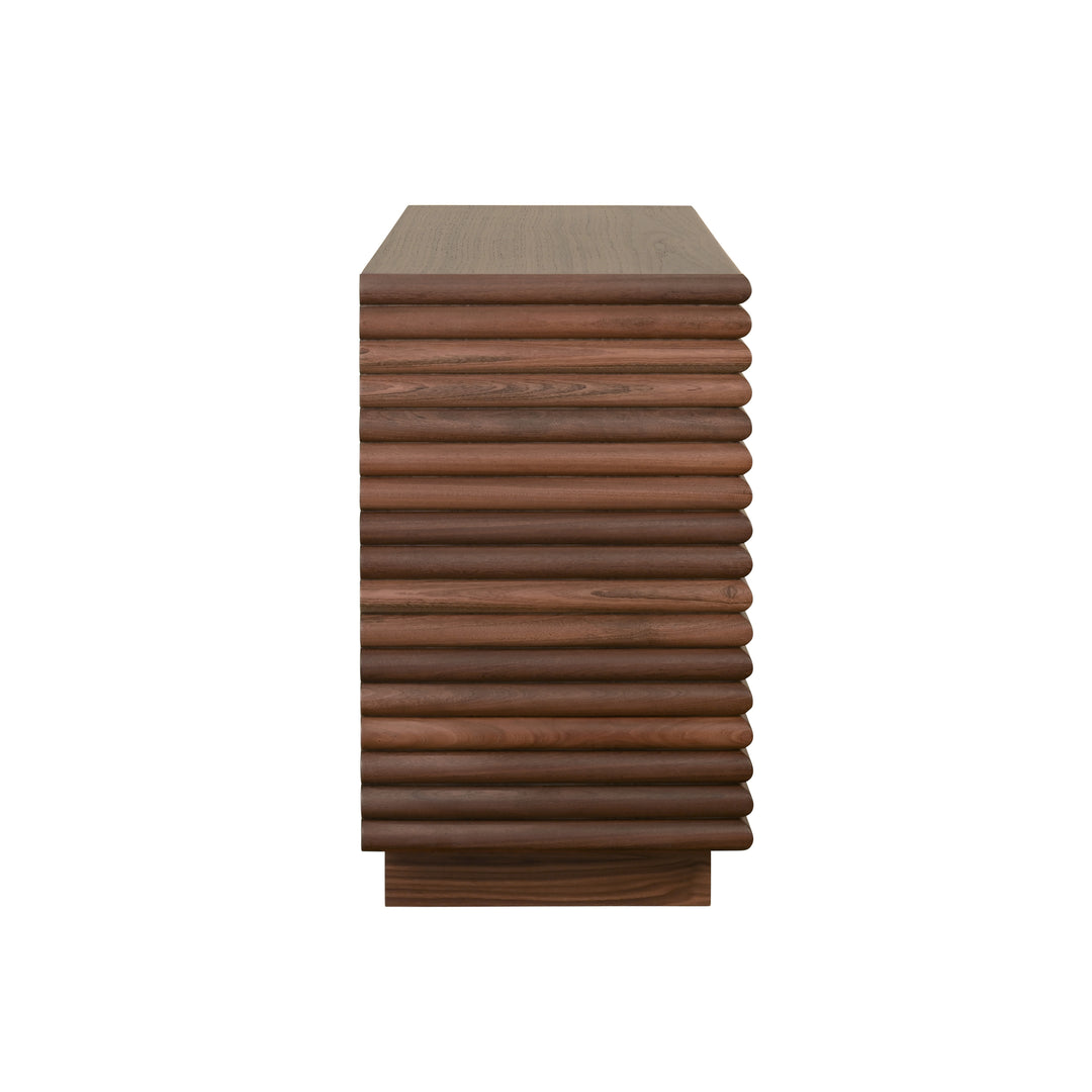 Two Drawer Side Table With Antique Brass Hardware And Large Horizontal Reeds In Walnut - NAYLA WAL