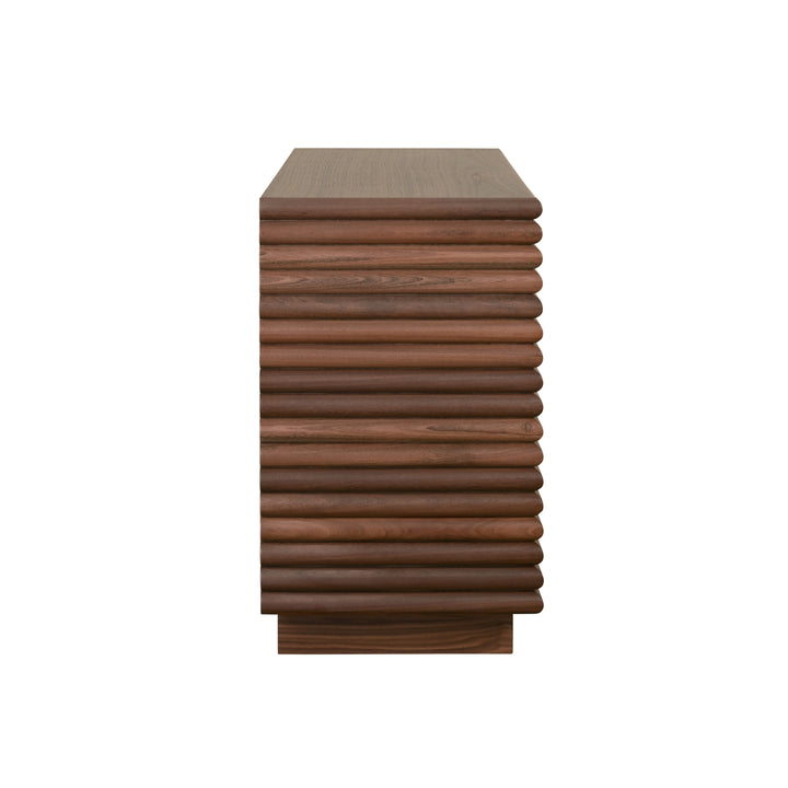 Two Drawer Side Table With Antique Brass Hardware And Large Horizontal Reeds In Walnut - NAYLA WAL