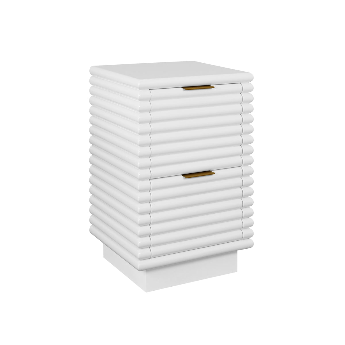 Two Drawer Side Table With Antique Brass Hardware And Large Horizontal Reeds In White Lacquer - NAYLA WH