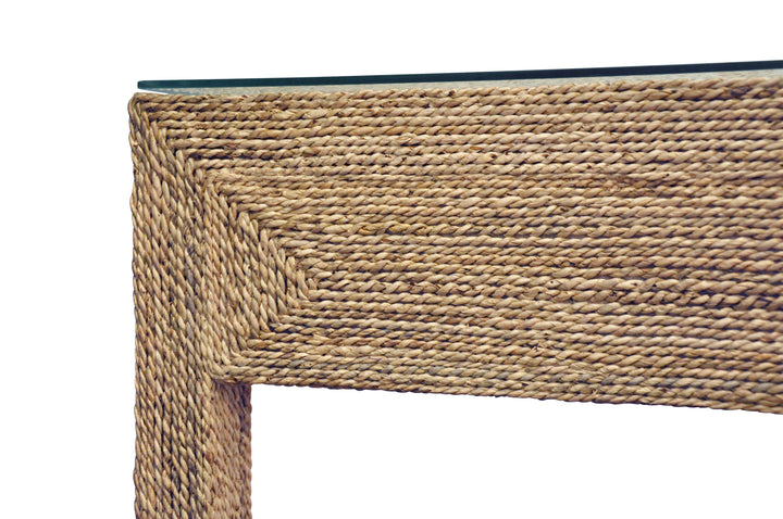 Two Drawer Desk In Wrapped Rope With Glass Top And Brass Foot Caps - NOBLE