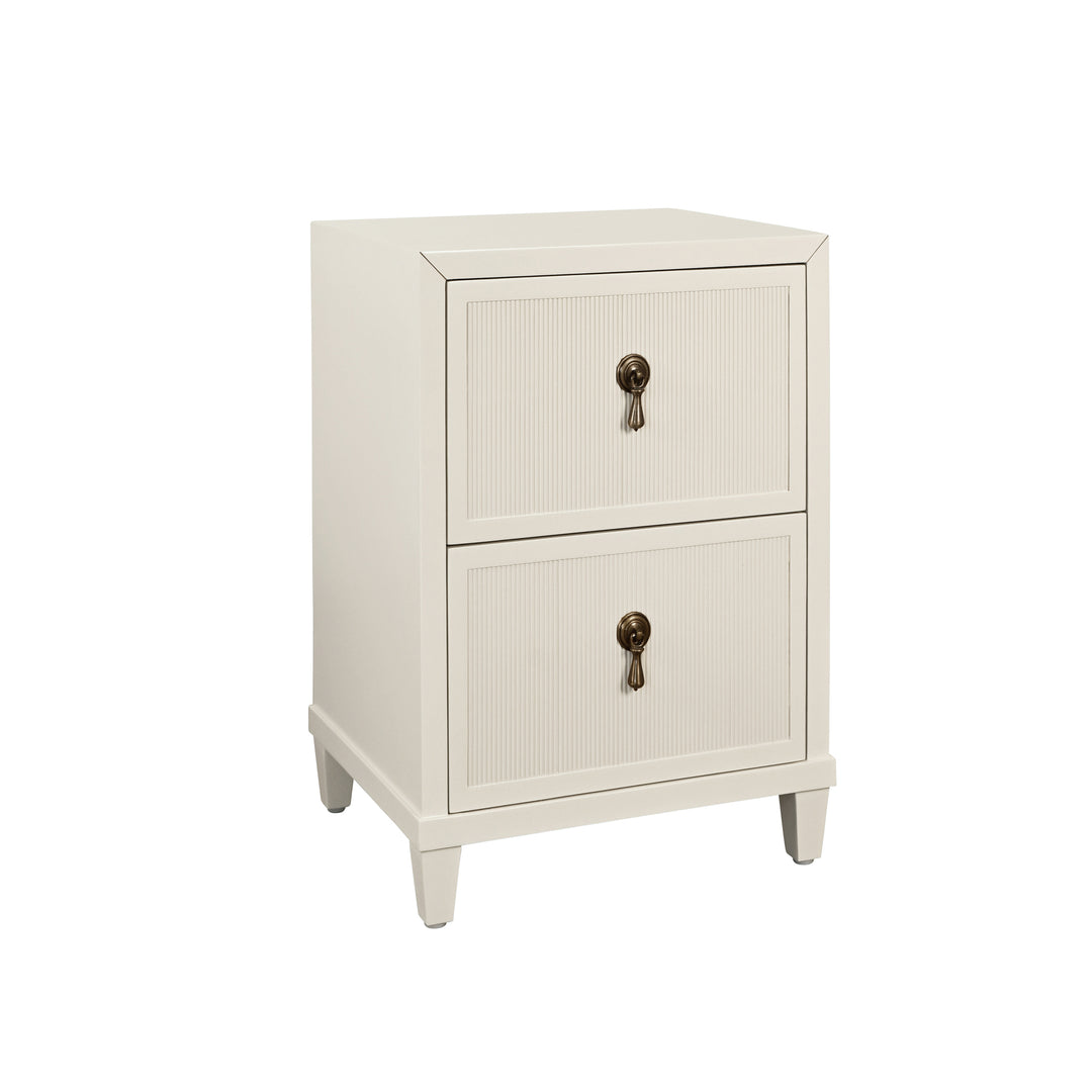 Two Drawer Side Table With Fluted Drawer Fronts In Matte Antique White Lacquer - NOVALIE AW