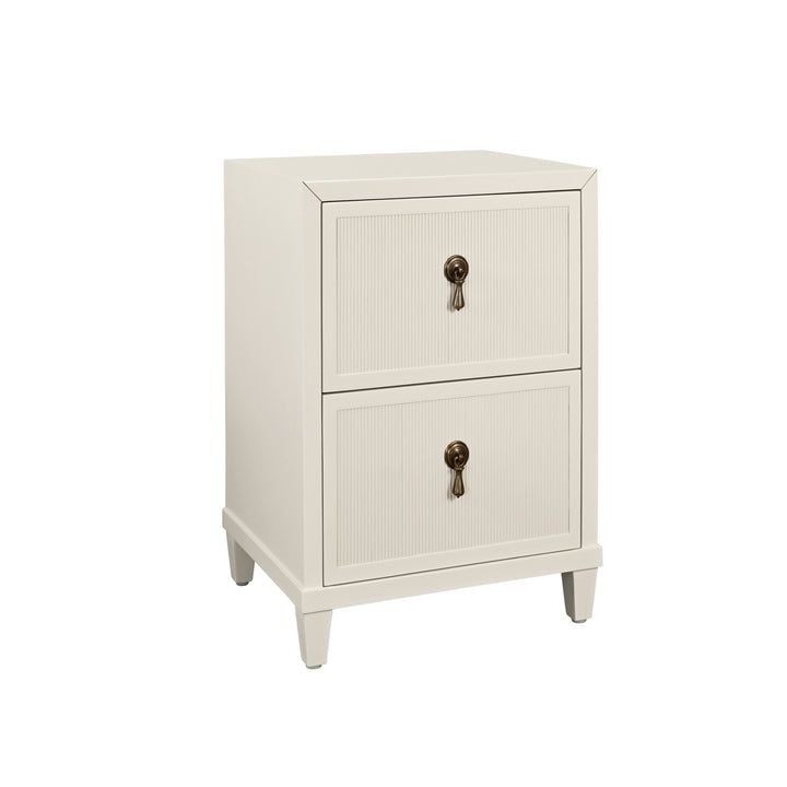 Two Drawer Side Table With Fluted Drawer Fronts In Matte Antique White Lacquer - NOVALIE AW