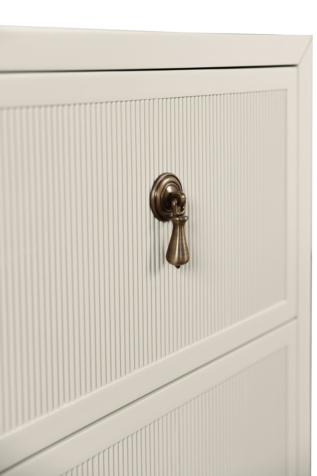 Two Drawer Side Table With Fluted Drawer Fronts In Matte Antique White Lacquer - NOVALIE AW