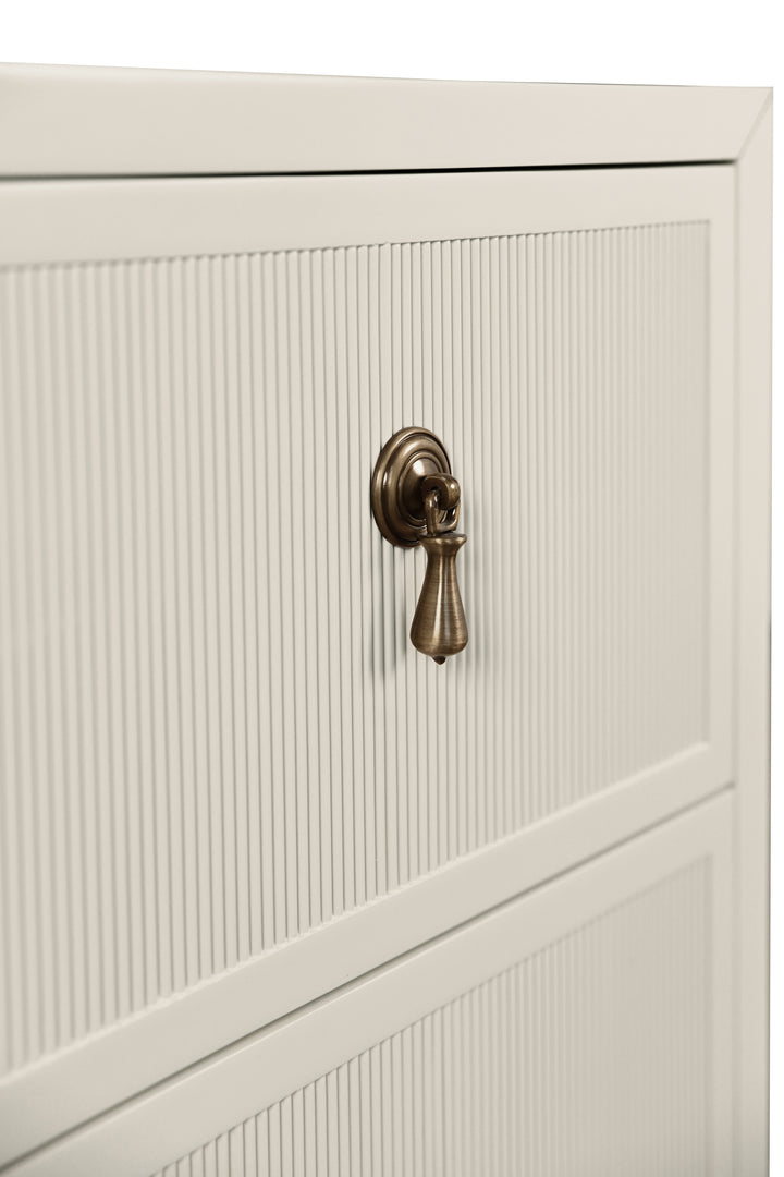 Two Drawer Side Table With Fluted Drawer Fronts In Matte Antique White Lacquer - NOVALIE AW