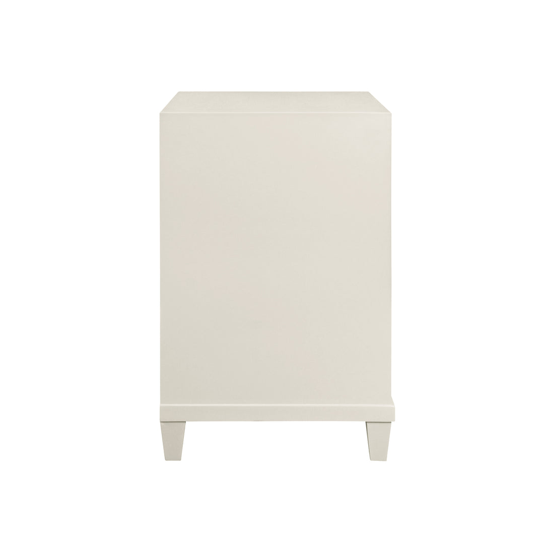 Two Drawer Side Table With Fluted Drawer Fronts In Matte Antique White Lacquer - NOVALIE AW