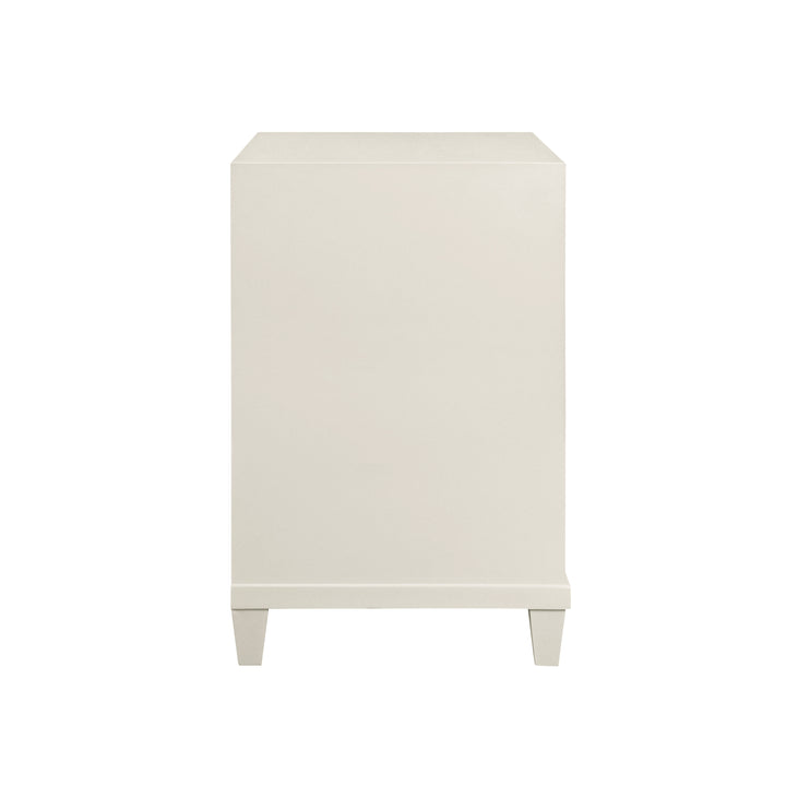 Two Drawer Side Table With Fluted Drawer Fronts In Matte Antique White Lacquer - NOVALIE AW