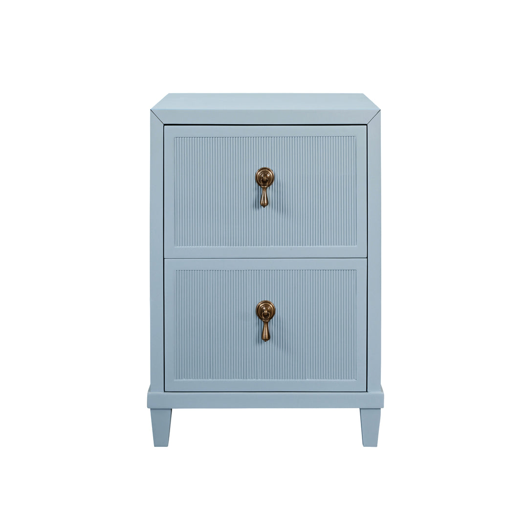 Two Drawer Side Table With Fluted Drawer Fronts In Matte Light Blue Lacquer - NOVALIE LB