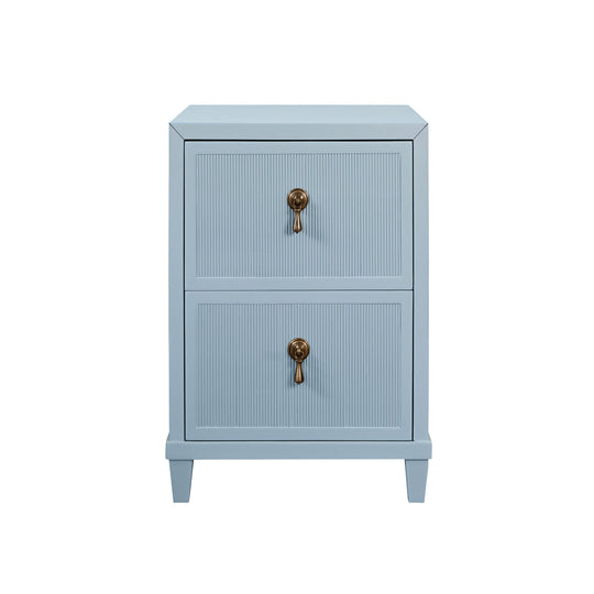 Two Drawer Side Table With Fluted Drawer Fronts In Matte Light Blue Lacquer - NOVALIE LB
