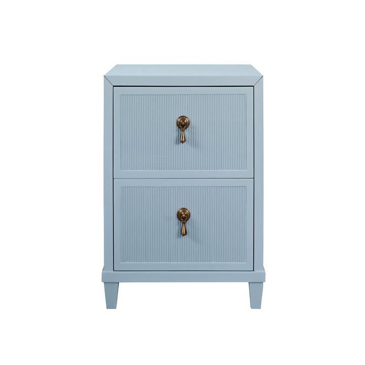 Two Drawer Side Table With Fluted Drawer Fronts In Matte Light Blue Lacquer - NOVALIE LB