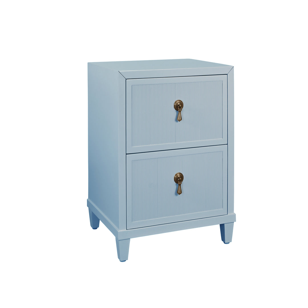 Two Drawer Side Table With Fluted Drawer Fronts In Matte Light Blue Lacquer - NOVALIE LB
