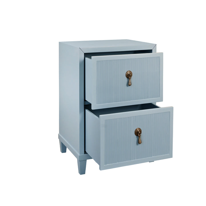 Two Drawer Side Table With Fluted Drawer Fronts In Matte Light Blue Lacquer - NOVALIE LB