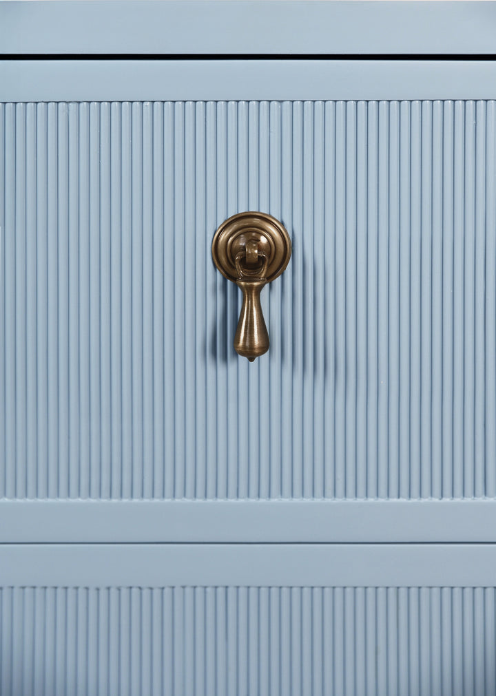 Two Drawer Side Table With Fluted Drawer Fronts In Matte Light Blue Lacquer - NOVALIE LB