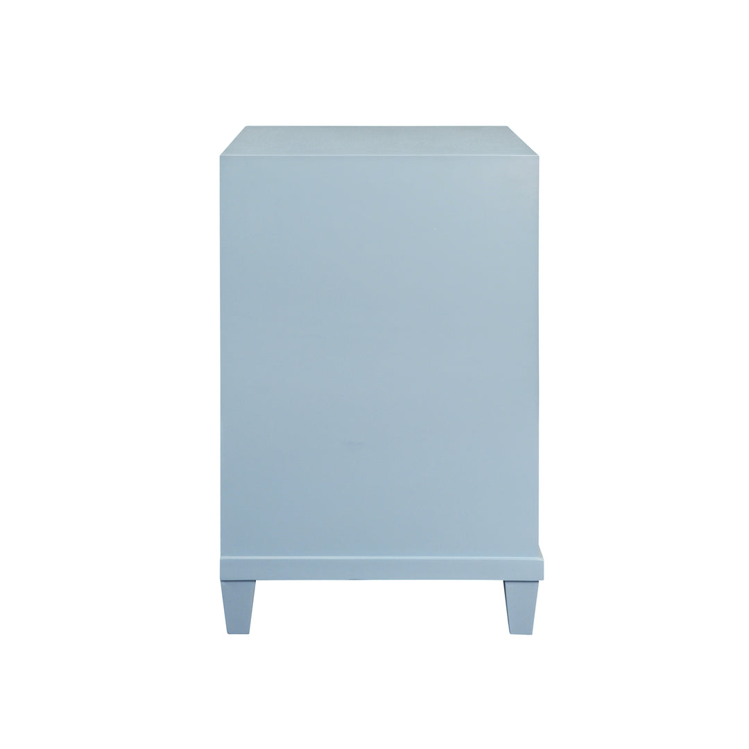 Two Drawer Side Table With Fluted Drawer Fronts In Matte Light Blue Lacquer - NOVALIE LB