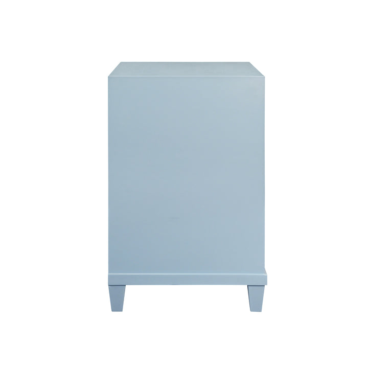Two Drawer Side Table With Fluted Drawer Fronts In Matte Light Blue Lacquer - NOVALIE LB