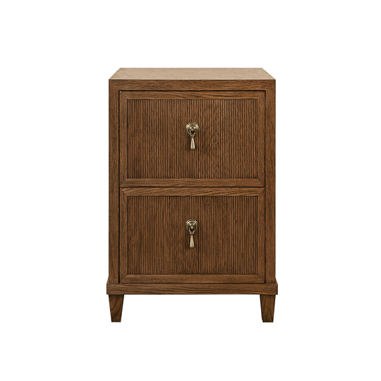Two Drawer Side Table With Fluted Drawer Fronts In Provincial Brown Oak - NOVALIE PBO
