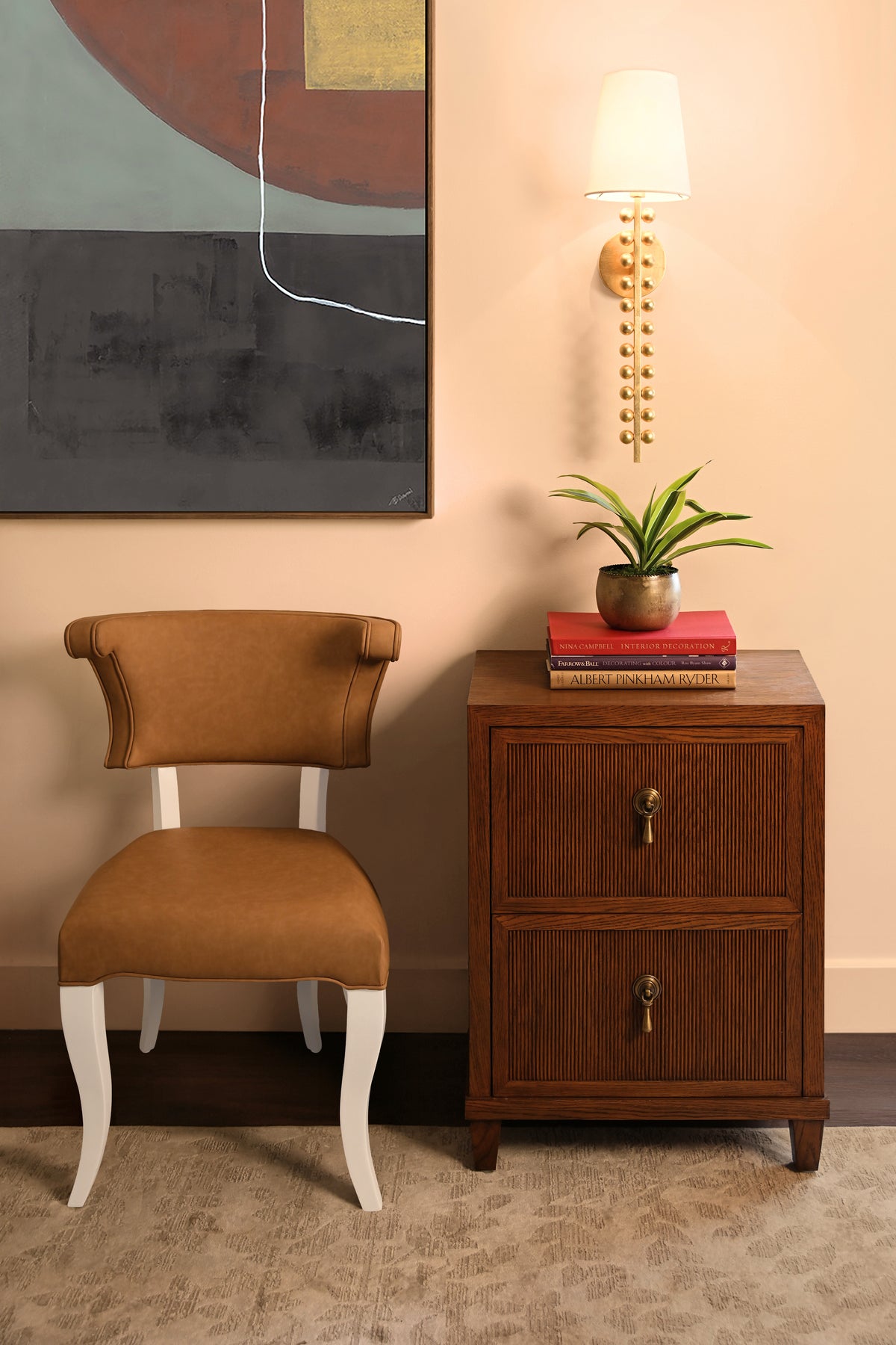 Two Drawer Side Table With Fluted Drawer Fronts In Provincial Brown Oak - NOVALIE PBO
