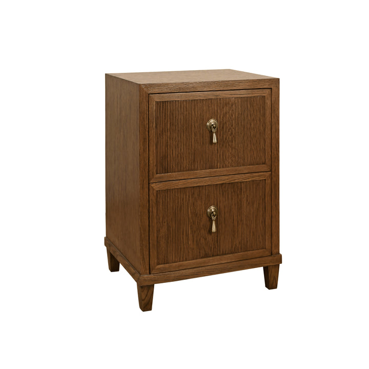 Two Drawer Side Table With Fluted Drawer Fronts In Provincial Brown Oak - NOVALIE PBO