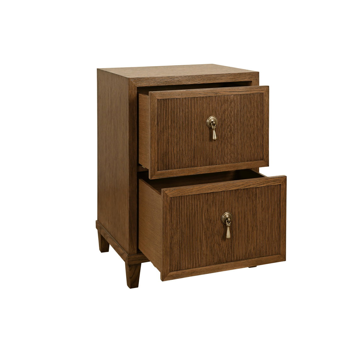 Two Drawer Side Table With Fluted Drawer Fronts In Provincial Brown Oak - NOVALIE PBO